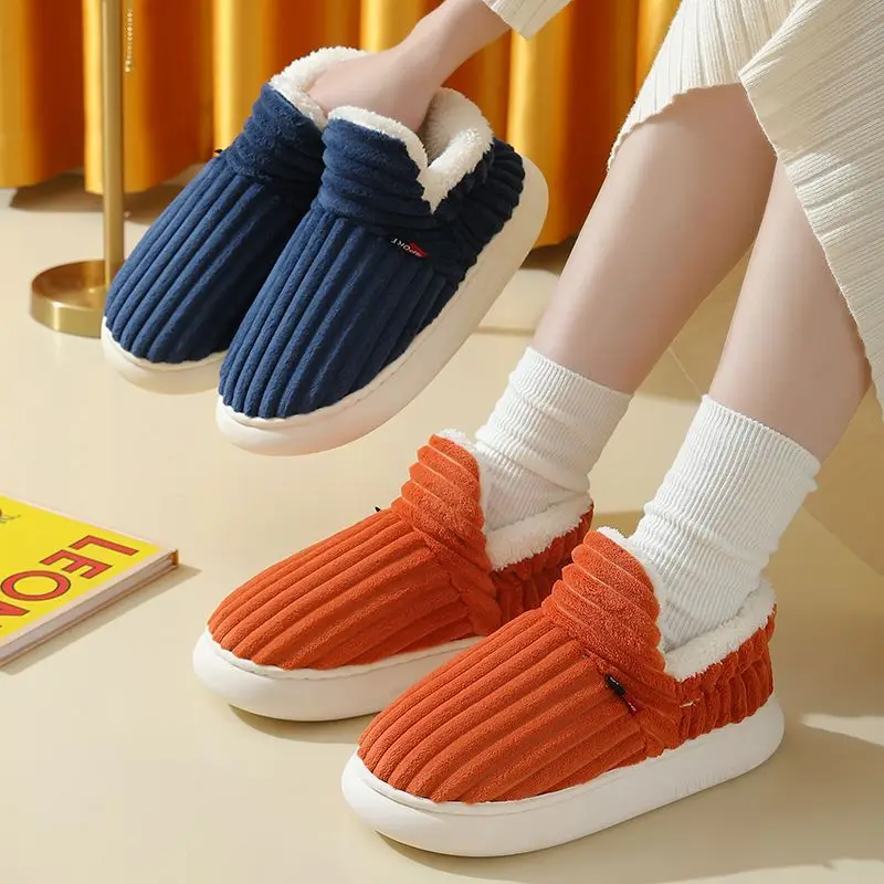 New Arrival Winter Slippers Warm Plush Women Wrap Heels Cotton Shoes Female Indoor Non-slip Slippers Couple Home Furry Slides