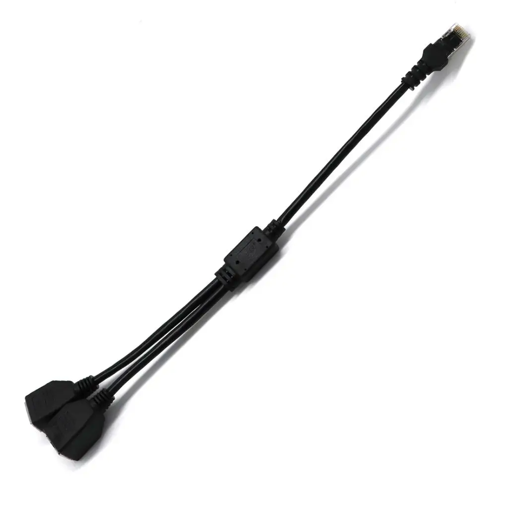 Ethernet Cable Splitter Adapter 1 to 2 Extender Black Flexible Connector for Office Home Use