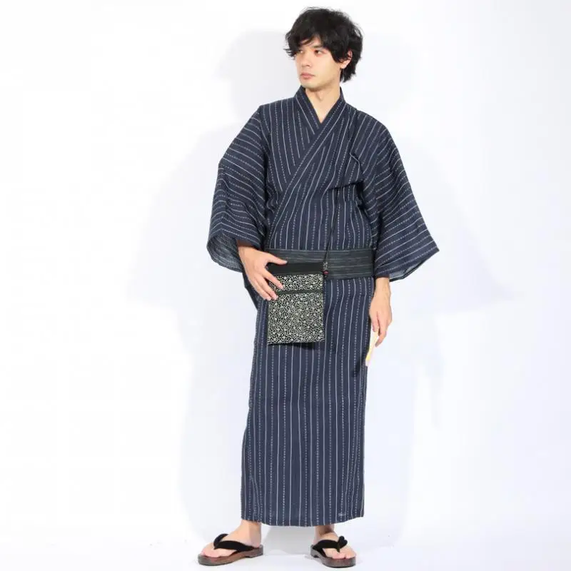 

Japanese Style Traditional Men Kimono Bathrobe Fashionable Simplicity Cotton Breathable Robe Pajamas Loungewear Cosplay Costume