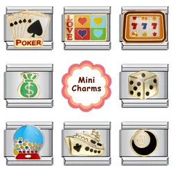 Fashion Colorful Glaze Dollar Dice Poker Charms Italian Links 9mm Bracelets Bangle Stainless Steel DIY Making Jewelry