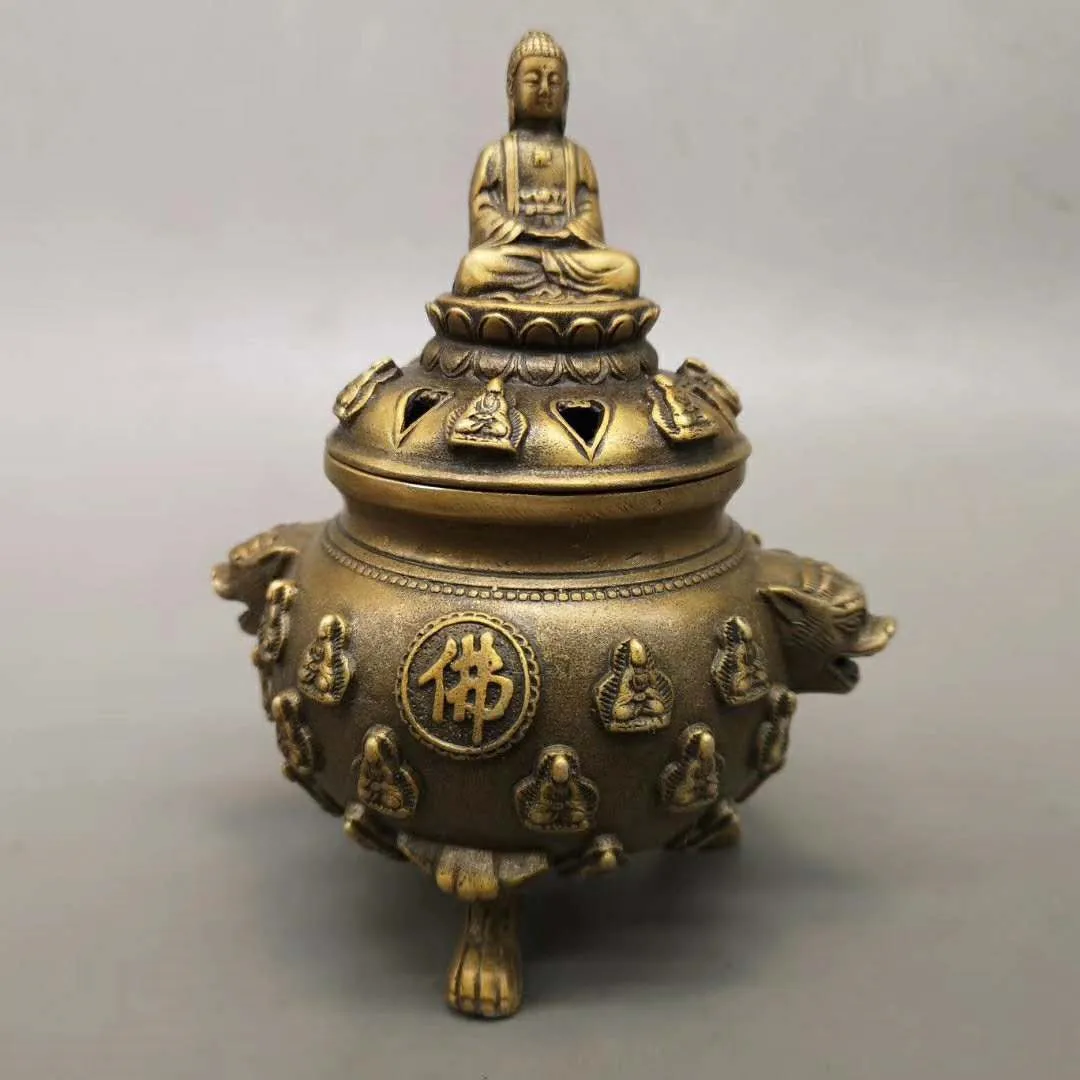 Imagem -02 - Old Chinese Bronze Cobre Incenso Queimador Handcarved Buddha Xuande Mark