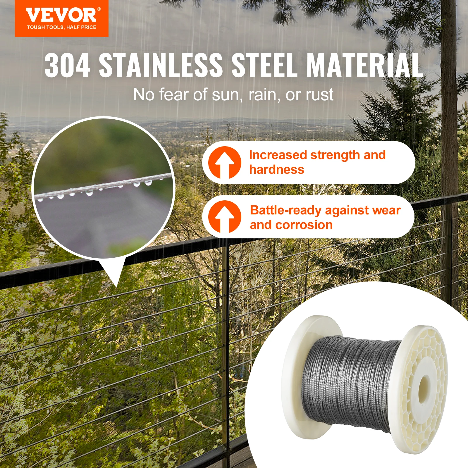 VEVOR Wire Rope Kit 304 Stainless Steel Cable Construction Marine Aircraft Grade for Handrail Decking Garden Fence Clothes Line