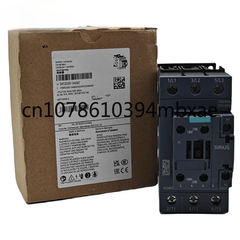 New Original 3RT2035-1AK60 110 V AC Contactor 3RT2 Series Contact 40 A 690V 3 Pole 3 Normally Open 18.5 KW