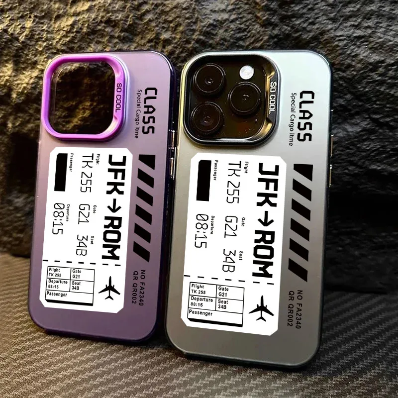 Plane Ticket Label Matte Laser Phone Case For iPhone 14 15 13 11 12 Pro Max XS X XR 7 8 Plus SE 2020 2022 Shockproof funda Cover