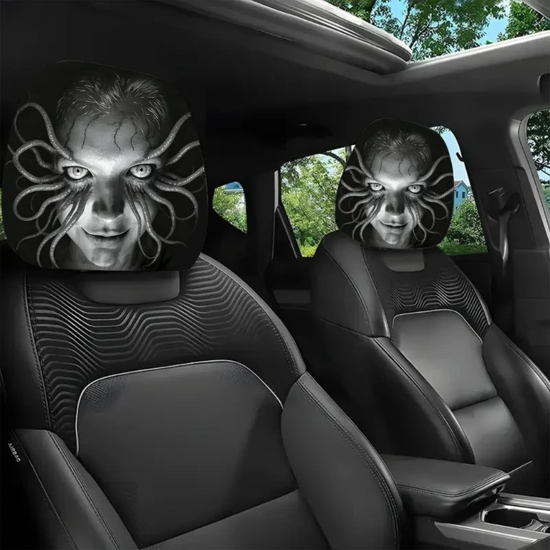 Spooky Car Interior Styling,Scary Face Headrest Covers in Stretch Fabric,2-Piece Pull-On Set for Vehicle Headrests