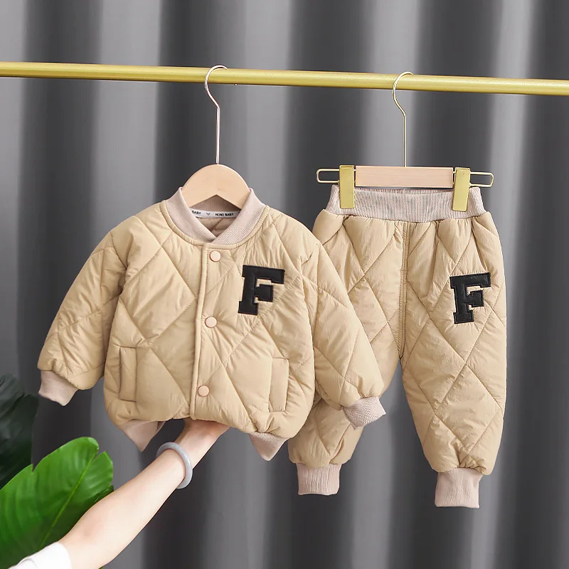 New Autumn Winter Children Warm Set Clothes Boys Girls Thicken Cotton Jacket+ Pants 2Pcs/sets Baby Infant Casual Track suits