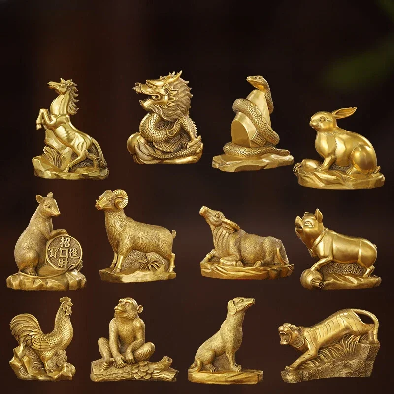 

1pc Metal Zodiac Ornament Metal Handicrafts Mouse Rabbit Monkey Dragon Ornament Living Room Home Decor Animal Statue Ornaments