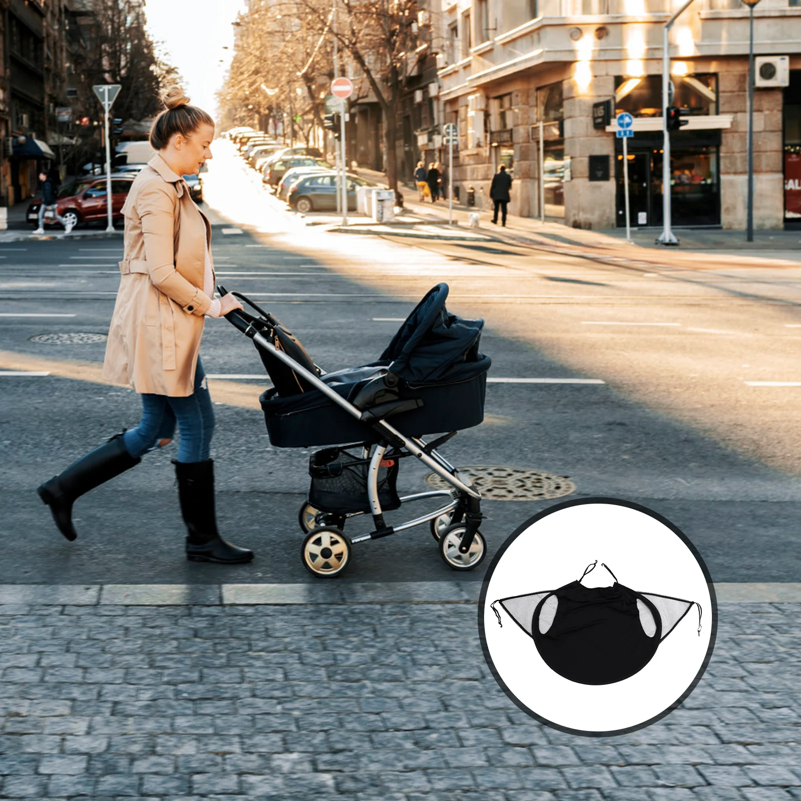 

Large Windproof Sunshade For Baby Stroller Infant Stroller Protector Full-Cover Uv Cover High Elastic Steel Core Ventilated
