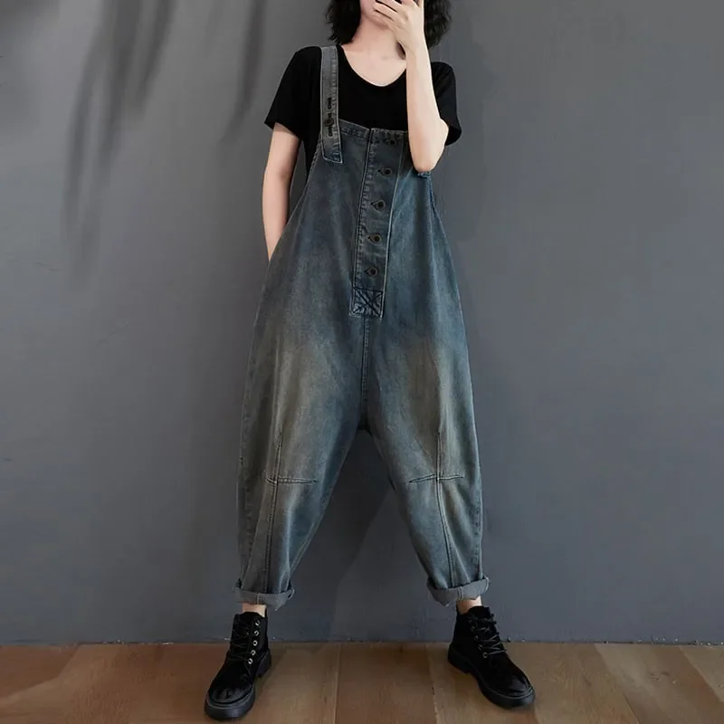 Tute in Denim Vintage nuovo arrivo moda stile semplice Jeans tuta donna pagliaccetti Casual larghi donna