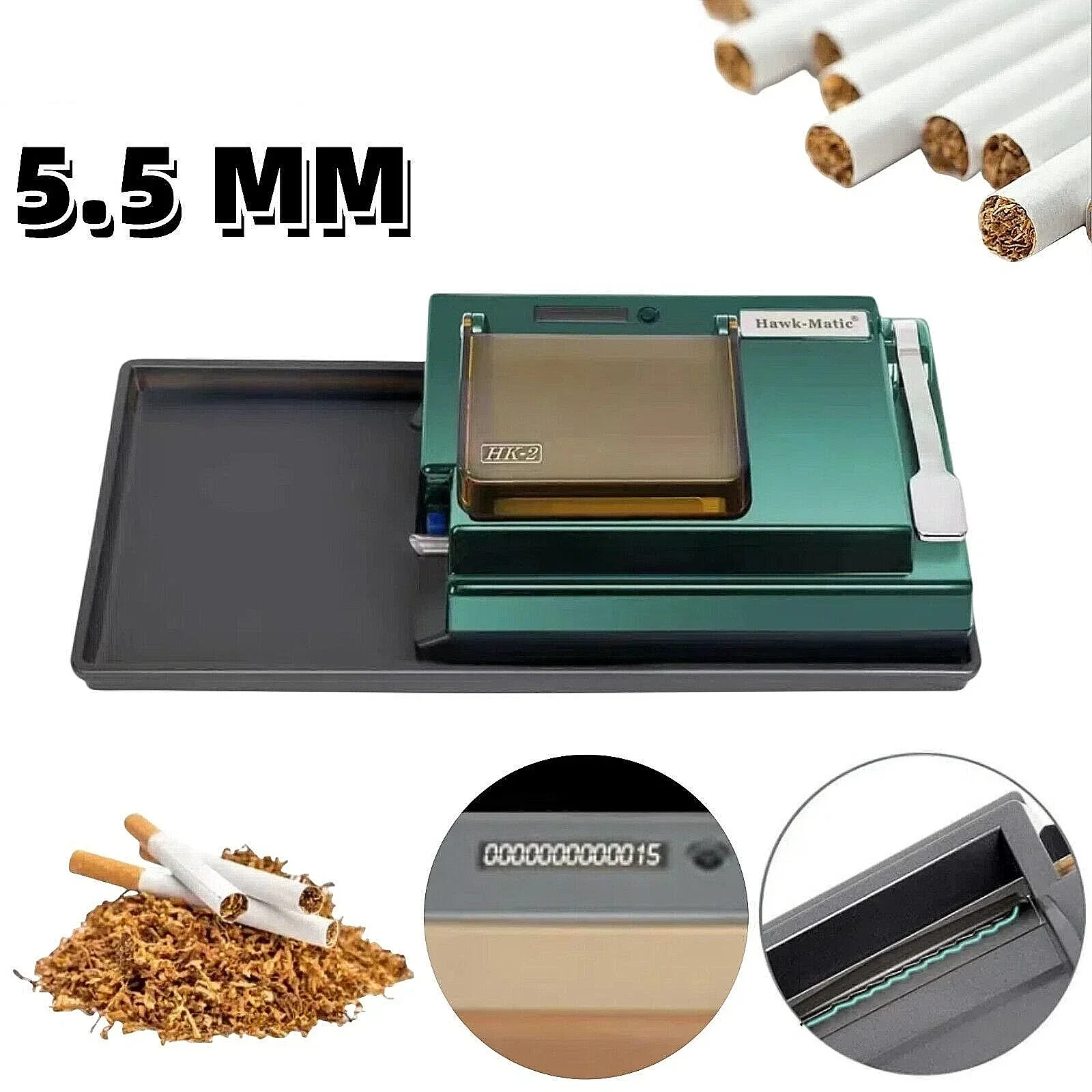 Original HK-2 Automatic Cigarette Rolling Machine 5.5/6.5/8.0mm Tube Electric Tobacco Injector Filling Maker Smoking Accessories