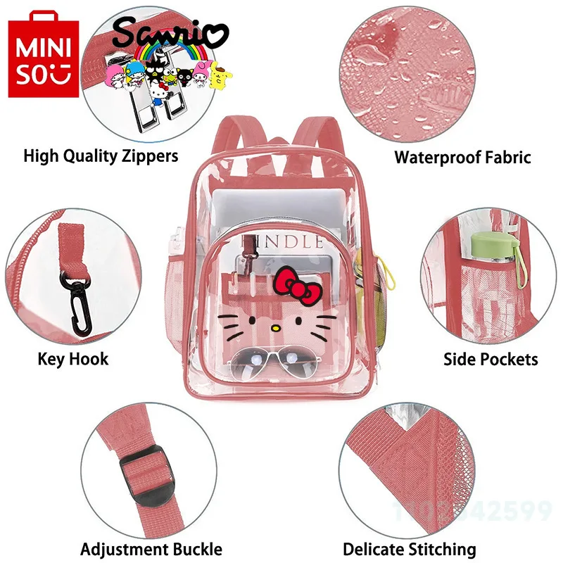 Miniso Hello Kitty New Children's Backpack Fashionable High Quality Transparent Girls Backpack Cartoon Cute Girls School Bag