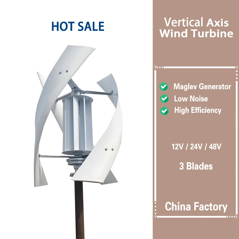 3000W Vertical Axis Wind Turbine 48v Alternative Energy Generator 220v AC Output Household Complete Kit with Controller