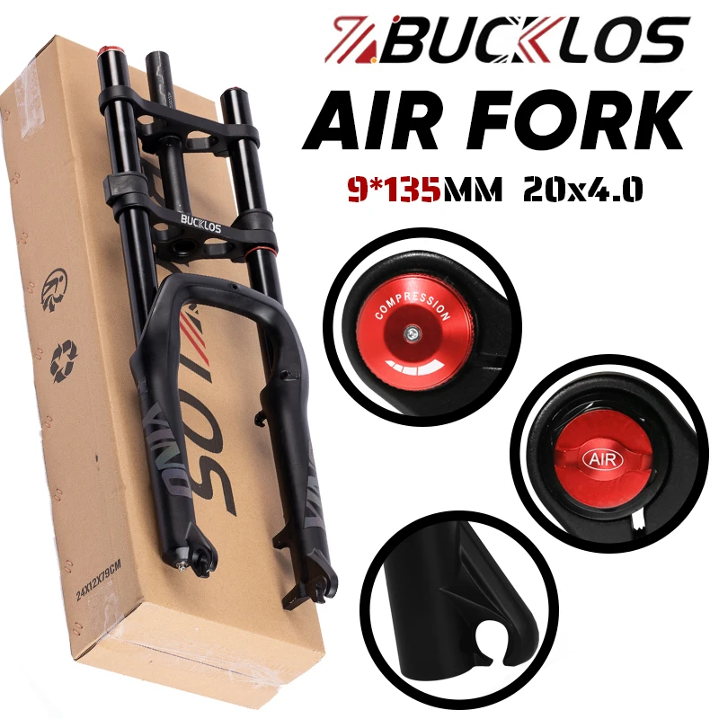 

BUCKLOS 20*4,0, вилка для электровелосипеда с двойной короной, 180 мм, воздушная вилка для толстого велосипеда, 9*135 мм, подвеска дискового тормоза, 20 дюймов, детали для снежного/пляжного велосипеда