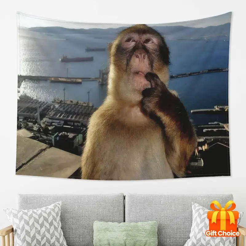 VIKAMA Internet Celebrity Funny Seaside Thinking Monkey Emojis Tapestry Background Student Fun Room Decoration