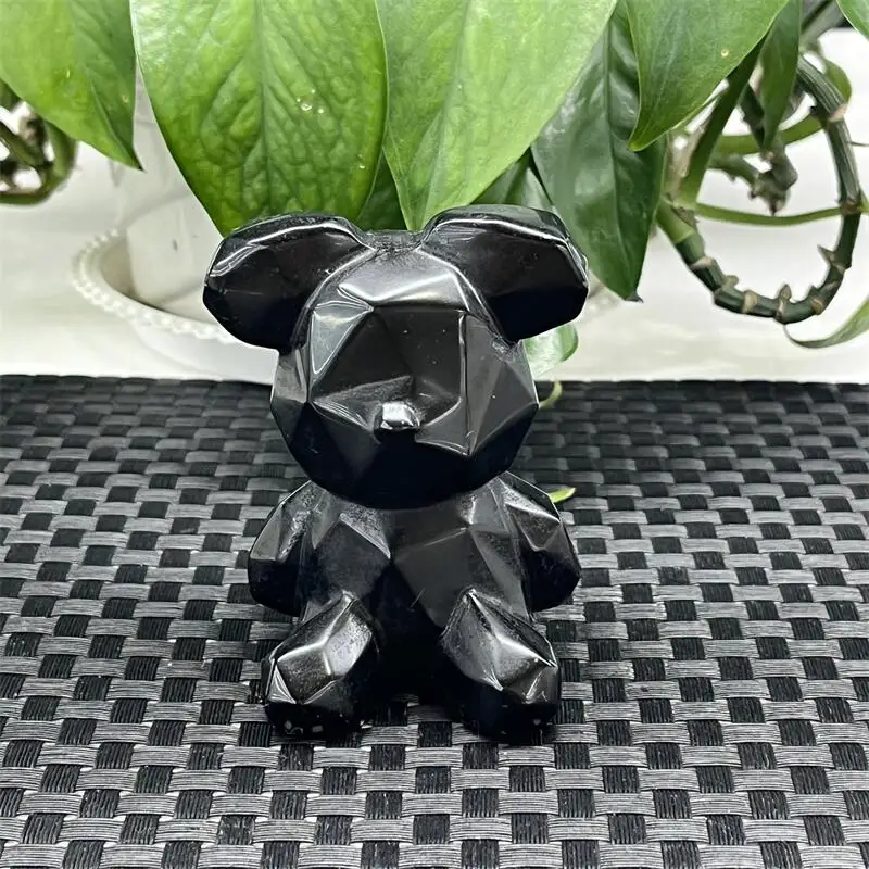

Natural Black Obsidian Facet Bear Carving Healing Energy Stone Fashion Tabletop Decoration Birthday Gift 1PCS