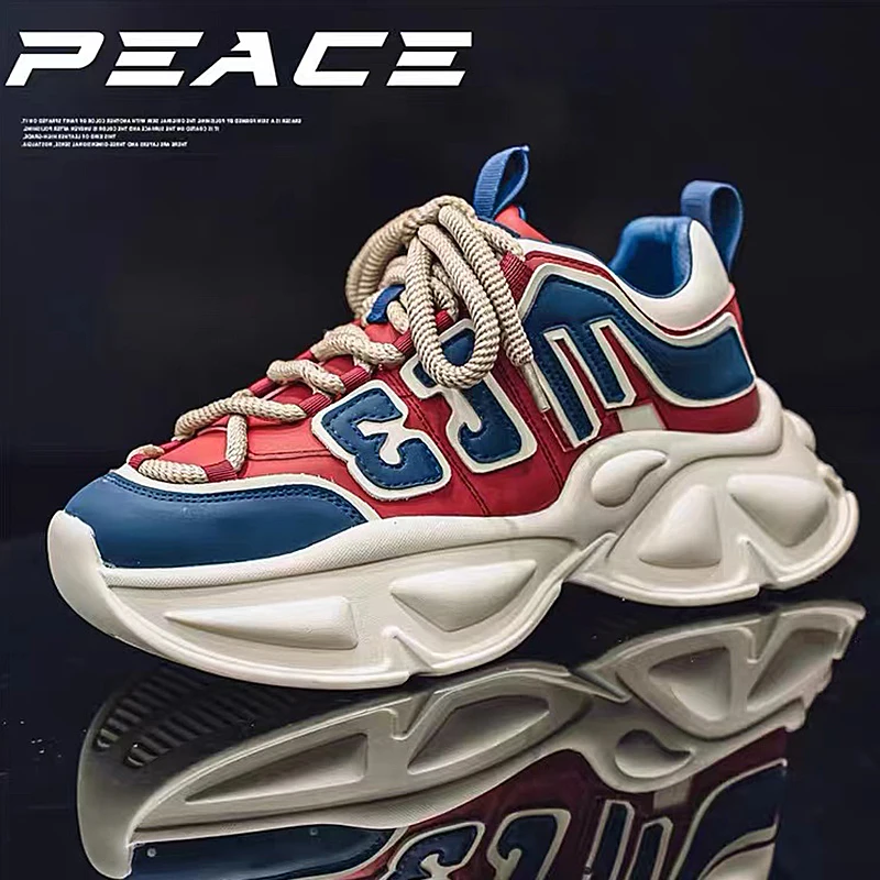 

2025 Fashion luxury Men's baseball shoes Platform Leather letter waterproof Male sneakers comfort non-slip Running shoes