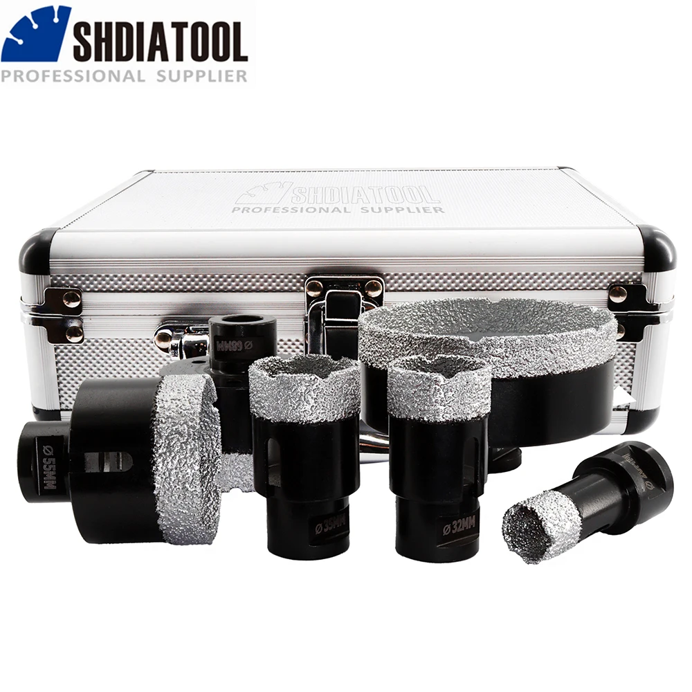 SHDIATOOL 6pcs Diamond Drill Bits Set Core Bits 20+32+35+55+68+100mm M14 Thread Ceramic Quartz Masonry Tile Drilling Crowns Kit