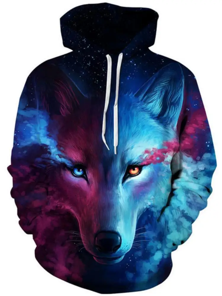 2023 Men's Oversized Hoodie 3D Wolf Animals Pattern Ferocious Warrior Fashion Sweatshirt Loose Street Funny Tracksuits Fitness