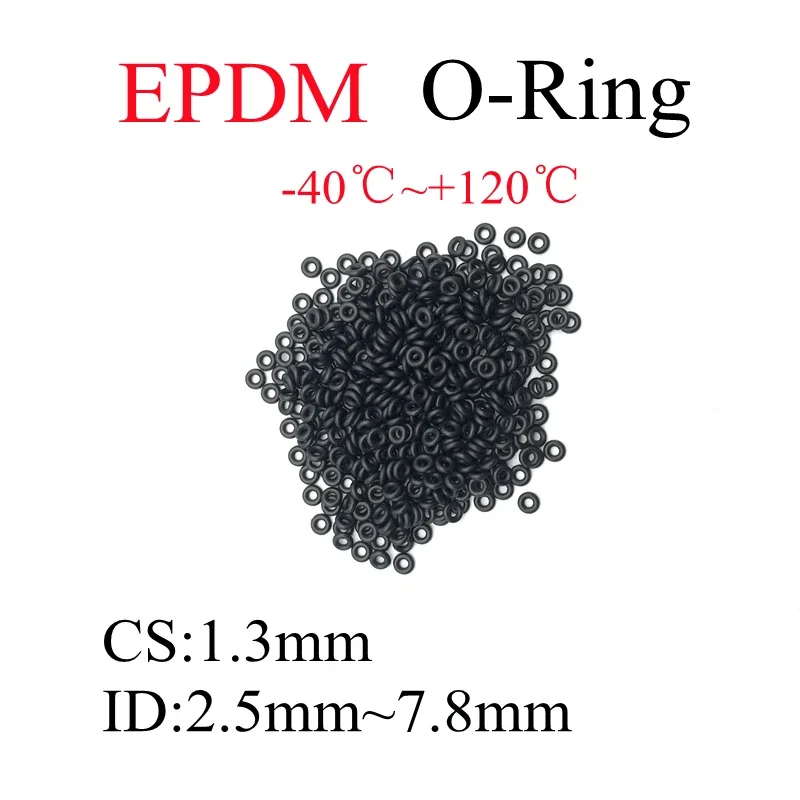 Junta tórica de goma CS1.3 EPDM, 50 piezas de espesor, ID2mm ~ 8mm, ácido alcalino, resistencia al agua y a la fricción, color negro