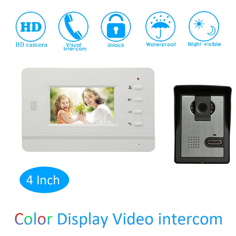 

1Set Wall Mounted 4'' LCD Screen Indoor House Use Video Door Phone Visitor Talk-back Door Unlock Doorbell Intercom System