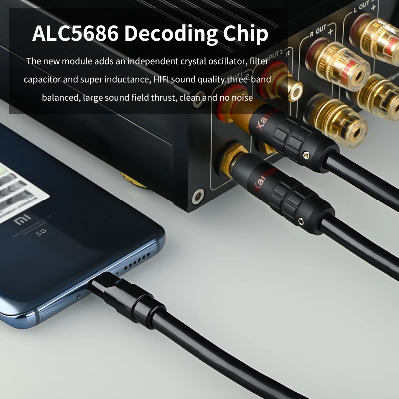 Hi-end Pure Silver Type-C to 2RCA Cable with ACL5686 Decoder Chip for Mobile Phone Power Amplifier