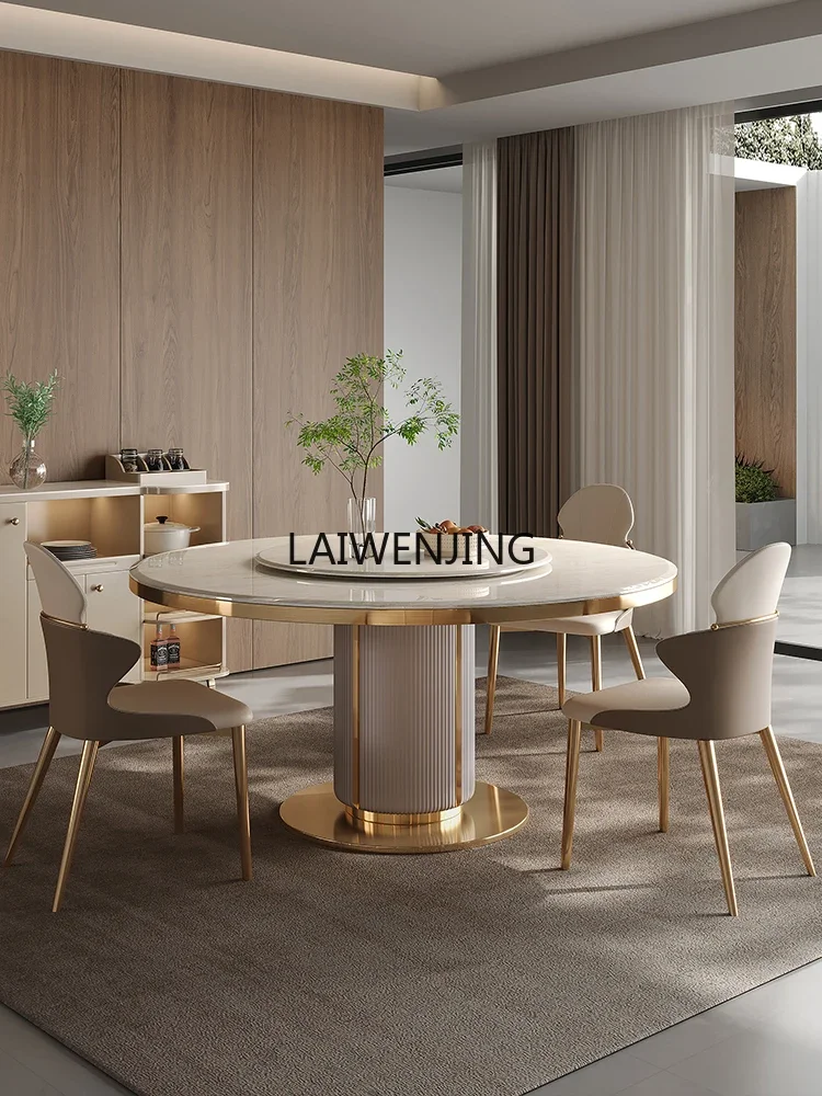 SGF marble dining table and chairs with turntable high-end household natural ultra-microcrystalline stone round table