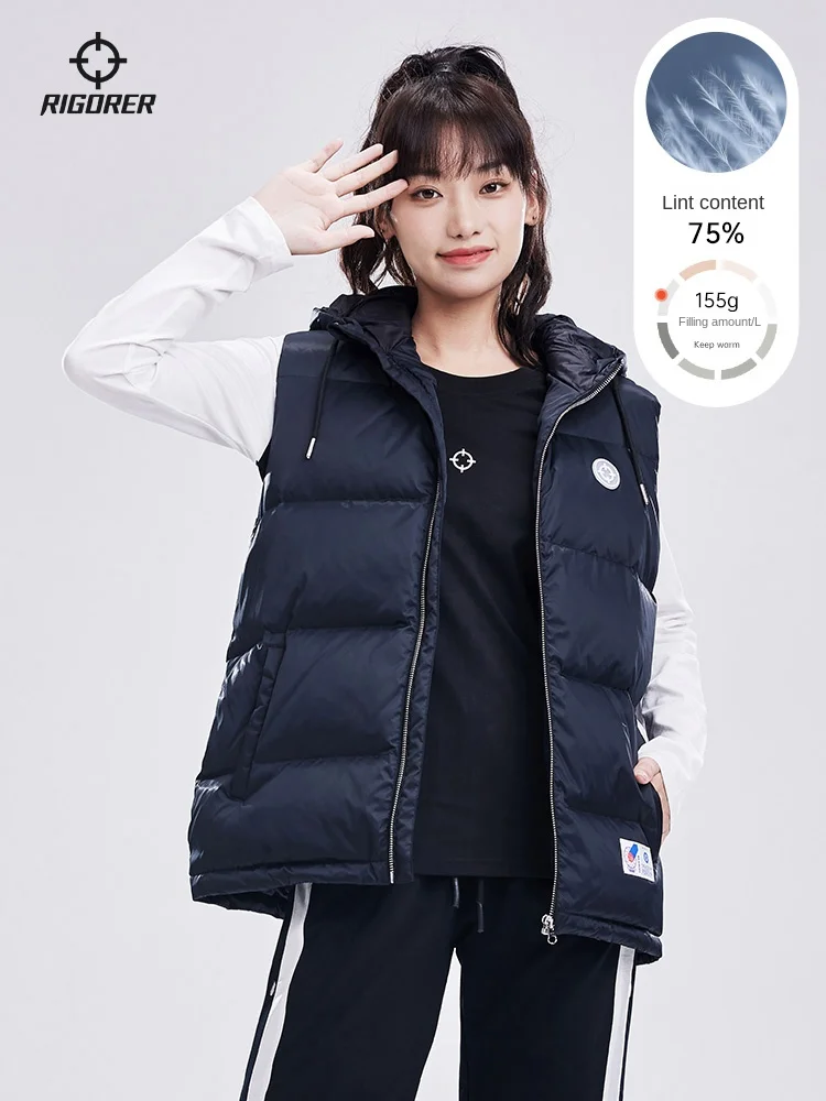 

RIGORER Down Vest Women Winter New Thickened Warm Lightweight Sports Vest Hooded Thickened Jacket Sports Coat