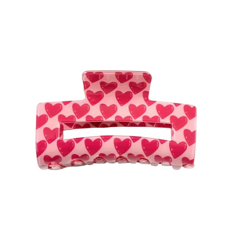 Valentine\'s Day Hair Bands Pink Colors Love Hair Clips Fabric Wide Edge Headband Female Grab Clip Shark Clip