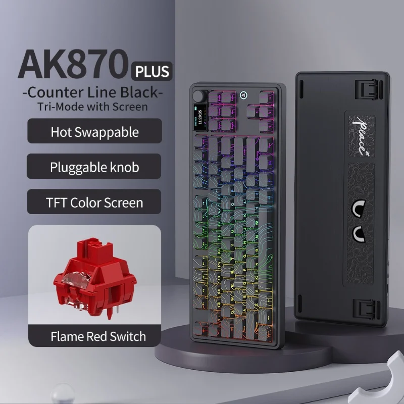 Black Jue Roll King series AK870PLUS customized mechanical keyboard with full key hot-swappable/gasket structure three-mode