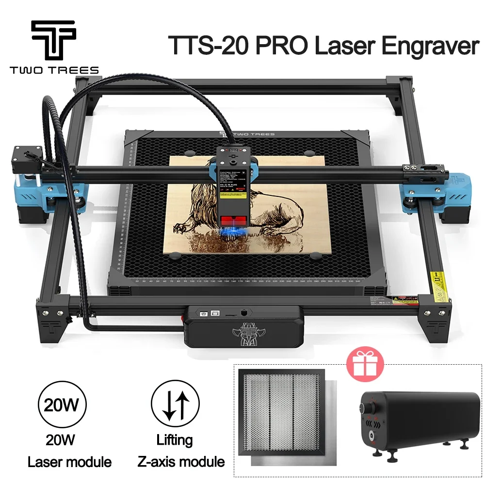 

Лазерный гравер Twotrees TTS-20 PRO, 20 Вт, с лазерной воздушной вспомогательной сотовой панелью
