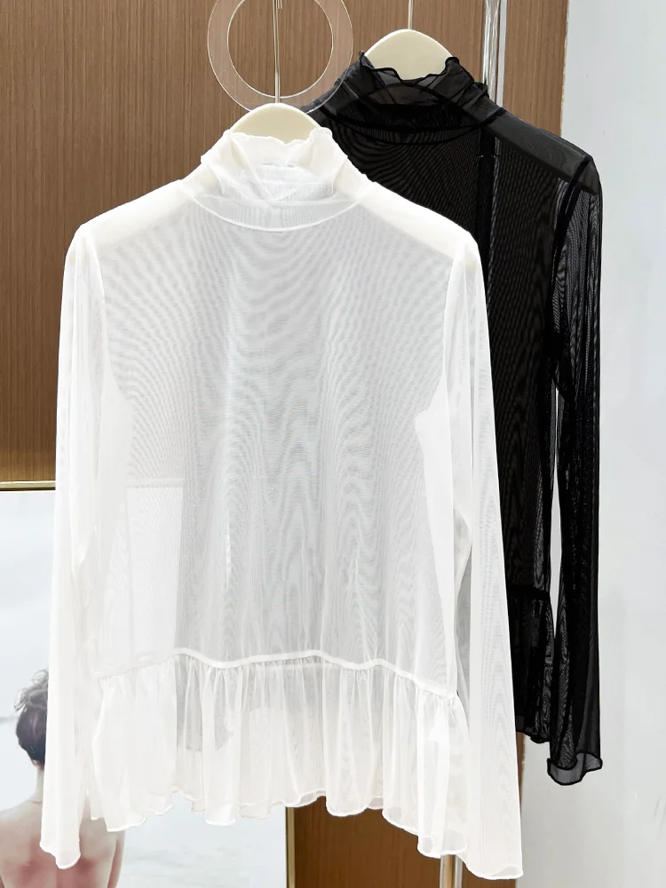 

Кружевной топ с высоким воротником для женщин, весенняя базовая одежда, внутренняя одежда, многослойный топ в корейском стиле