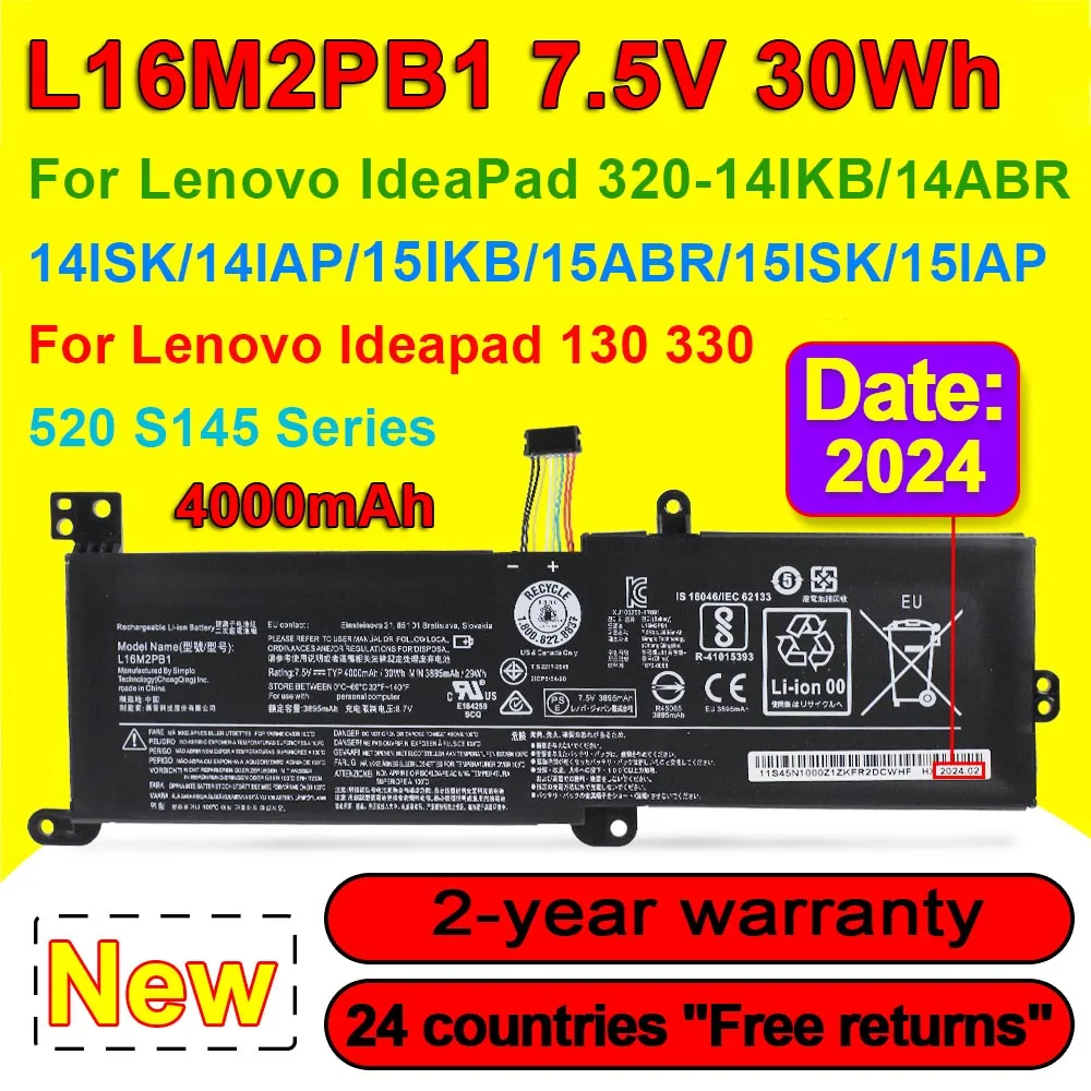 

For Lenovo Ideapad 320-15IKB-15IAP-15AST-15ABR-14ABR 520-15IKBR 330-15ICN L16L2PB2 L16L2PB1 L16M2PB1 7.5V 4000mAh Laptop Battery