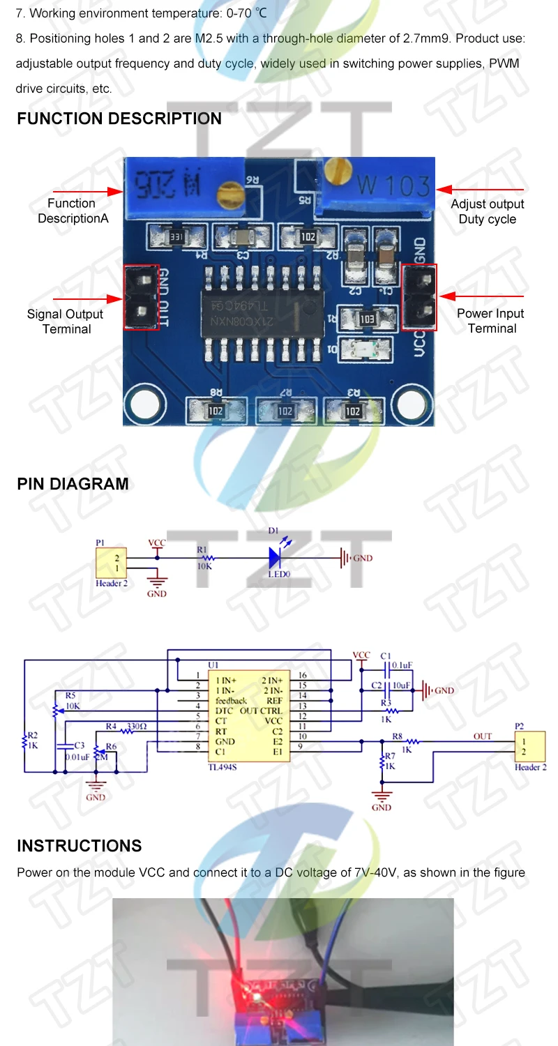 TZT 1/3PCS TL494 SG3525 PWM-Controller-Modul Einstellbare 5V-Frequenz 500-100kHz 250mA – Detail 2