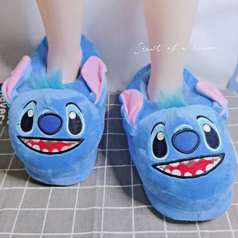 

28cm Disney Stitch Plush Slippers Indoor Home Winter Warm Shoes Plush Stuffed Animal Slipper Adults Xmas Family Birthday Gift