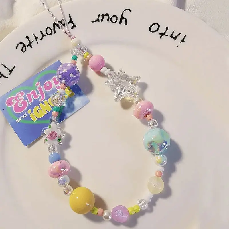 

Graffiti Diy Beads Stars Mobile Phone Pendant Wrist Dopamine Color Chain Ccd Camera Pendant Anti-loss Convenient Couples Date