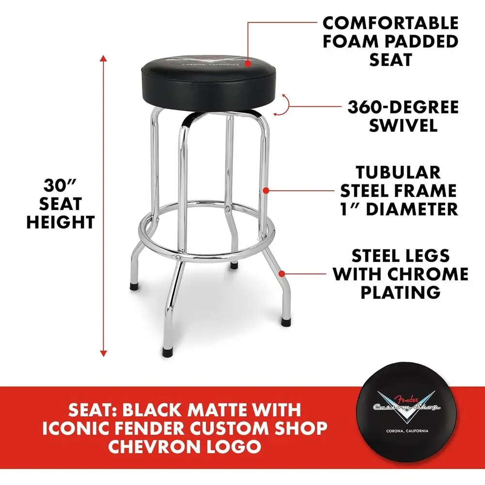 مقعد مرتفع دوار بشعار شيفرون - هدية مثالية للأب، ضمان لمدة سنة واحدة، سهل التجميع، أسود، 30