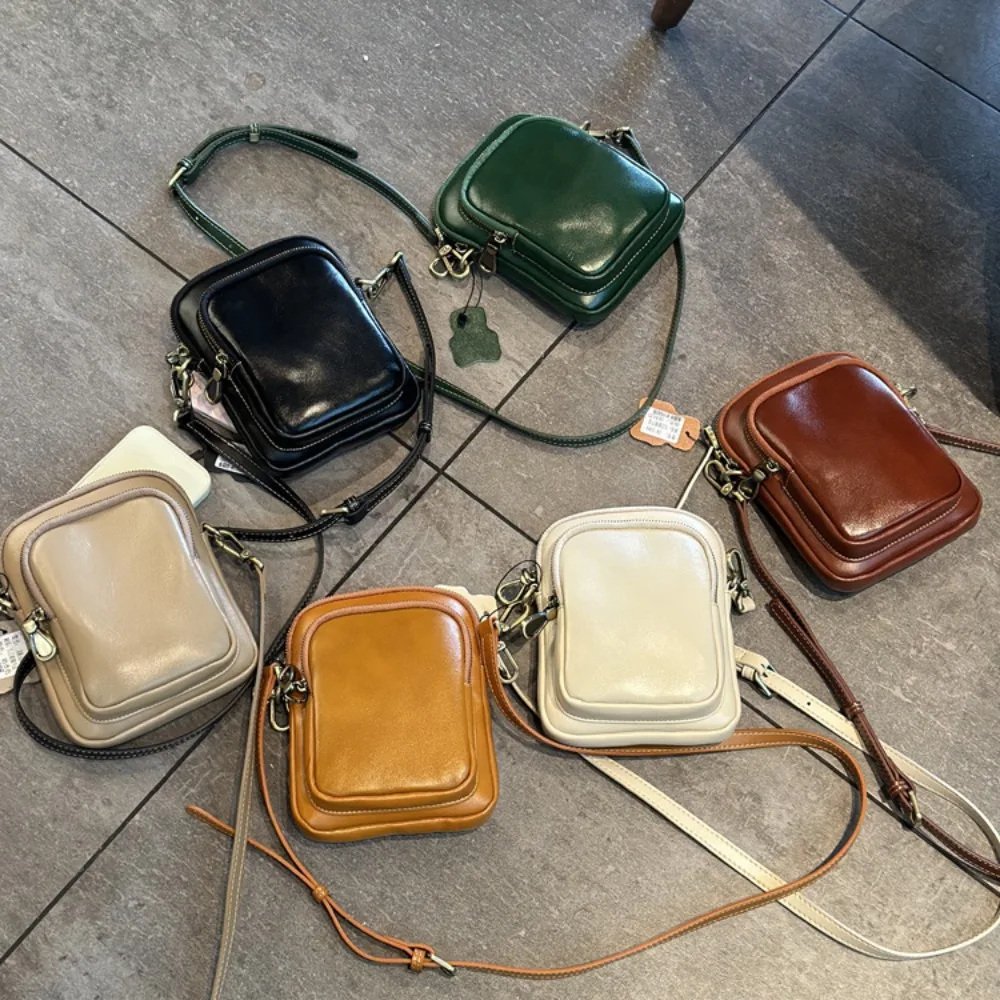 

New Soft Leather Messenger Versatile Shoulder Women's Bag Mini Leather Vertical Mobile Phone Women's Premium Simple Fashion