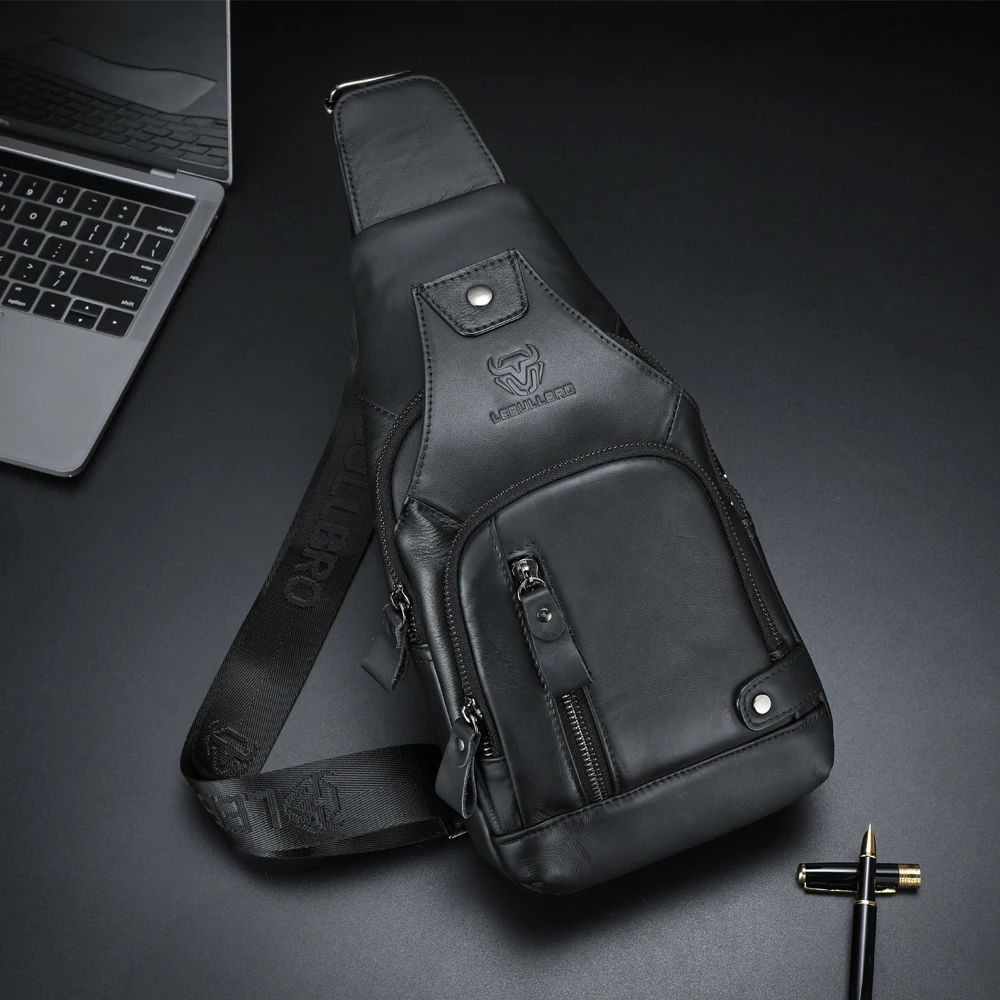 

LEBULLBRO сумка-слинг для мужчин, нагрудная сумка из натуральной кожи, рюкзак через плечо, рюкзак для путешествий, пешего туризма, спорта на открытом воздухе