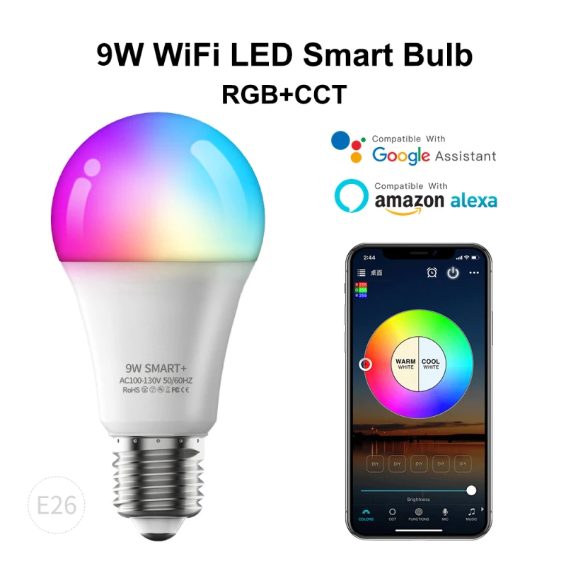 

4/3/2Pcs E26 Bulbs WiFi 9W Smart RGB Lamp Home Dimmable Timer Function Cozylife App Cotrol Supports Google Home Alexa