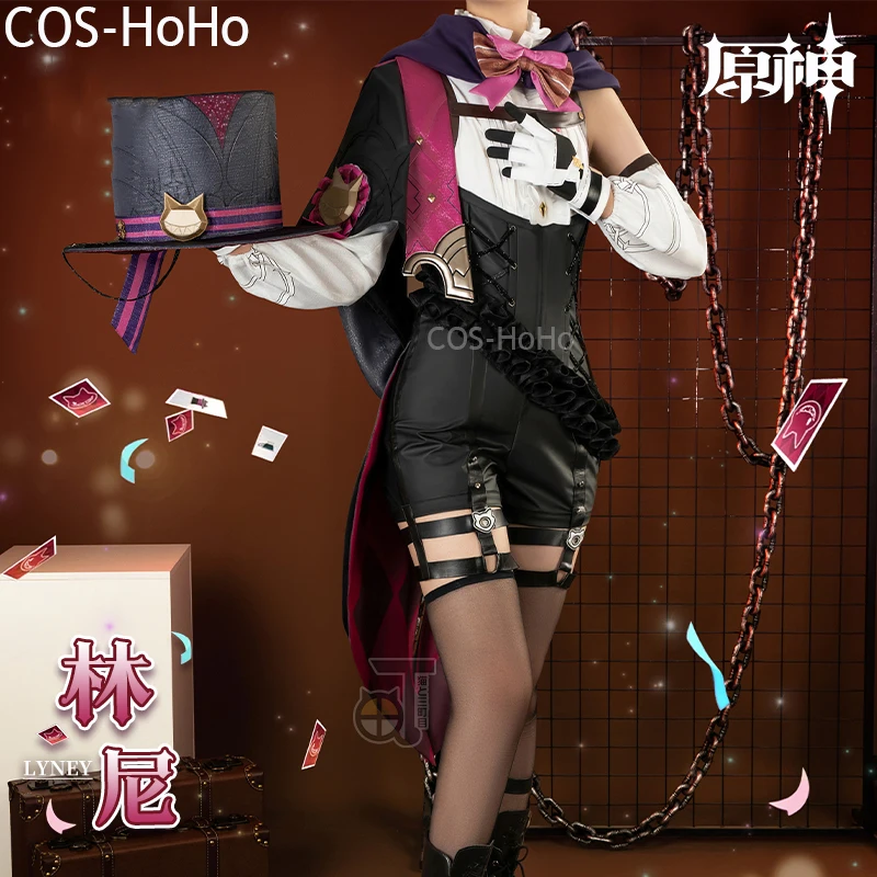 COS-HoHo Genshin Impact Lyney Magician Game Suit Gorgeous Jumpsuits Uniform Cosplay Costume Halloween Party Role Play Outfit Men