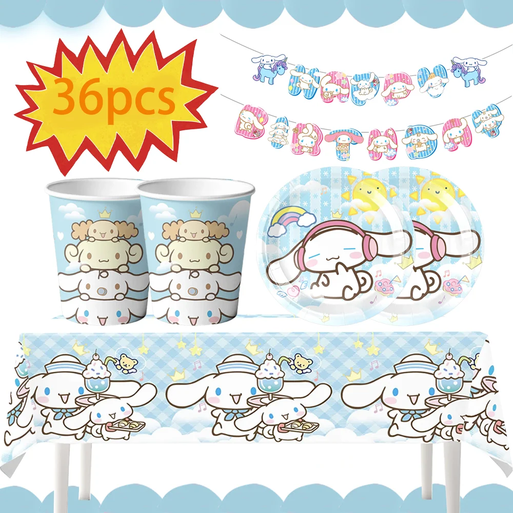 Cinnamoroll Dog Theme Birthday Party Decoration Tableware Number Balloon Cake Topper Plate Birthday Party Supplies Baby Shower