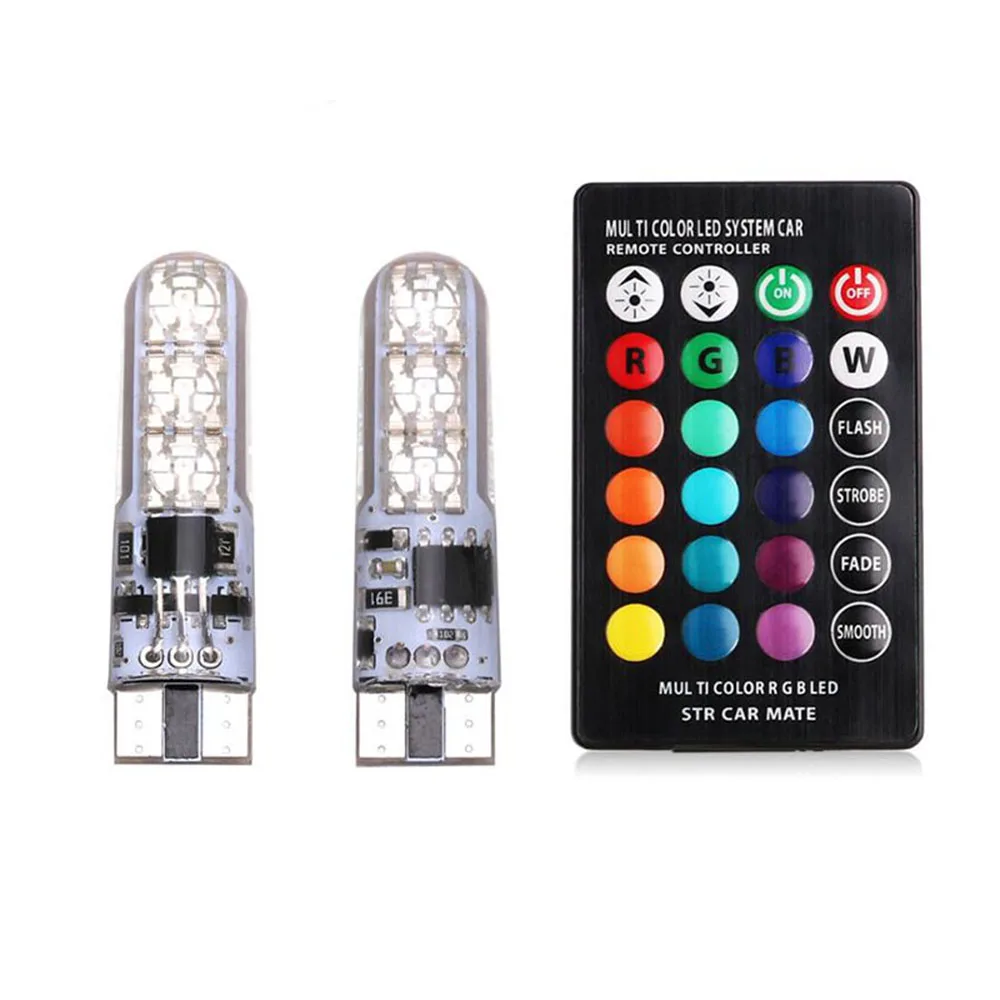 2 pcs LED RGB T10 w5w 6-smd5050 colorful with remote control car headlight warning lights