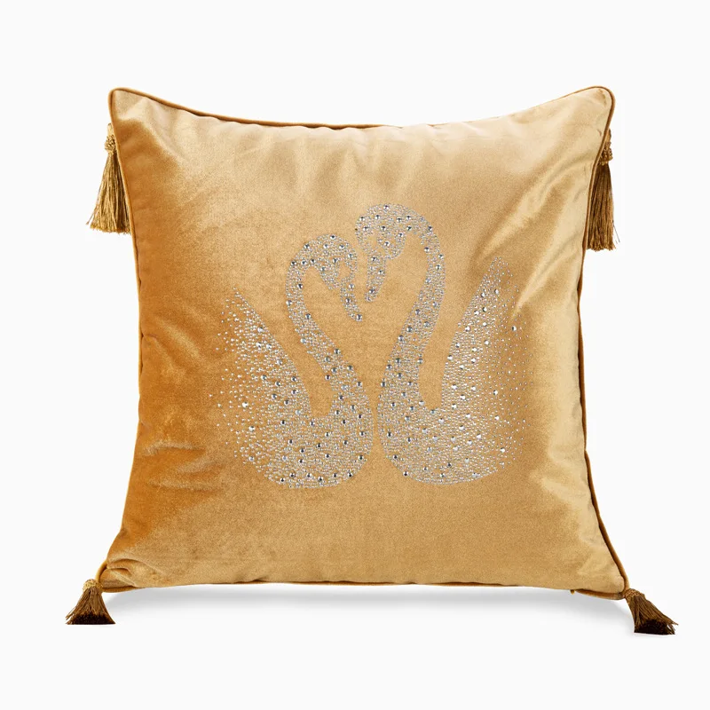 

Swans Pattern Velvet Pillow Case Cover with Tassel Fall Decor Cushion Cover 50x50cm Living Room almofadas decorativas para sofá