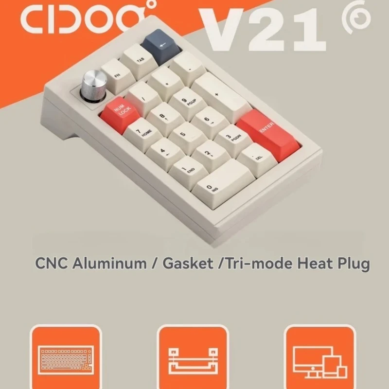 CIDOO V21 لوحة المفاتيح الرقمية اللاسلكية ثلاثي الوضع طوقا الساخن مبادلة RGB مقبض مخصص نك الألومنيوم مكتب الألعاب لوحة المفاتيح الميكانيكية عبر #5