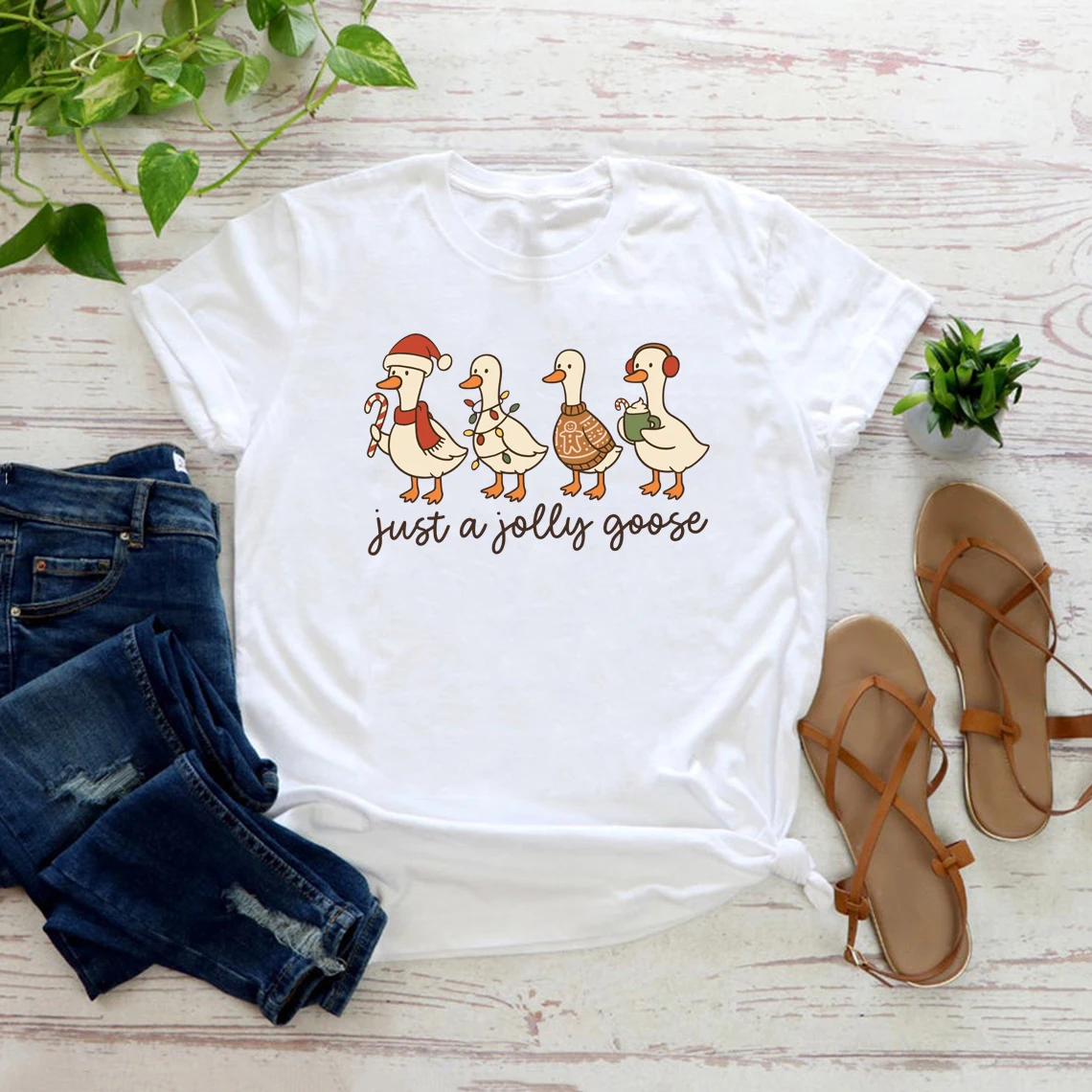 

Just A Jolly Goose Tshirt Funny Goose T-Shirt Christmas Silly Goose Tee Women Short Sleeve T-shirts Christmas Gift Streetwear