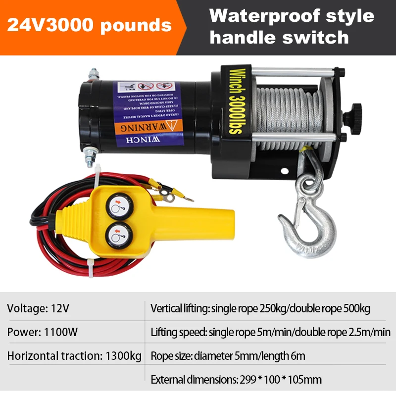 Auto-gemonteerde elektrische lier 12V/24V waterdicht off-road auto zelfhulpkraan hijslier extractor voor auto-redding