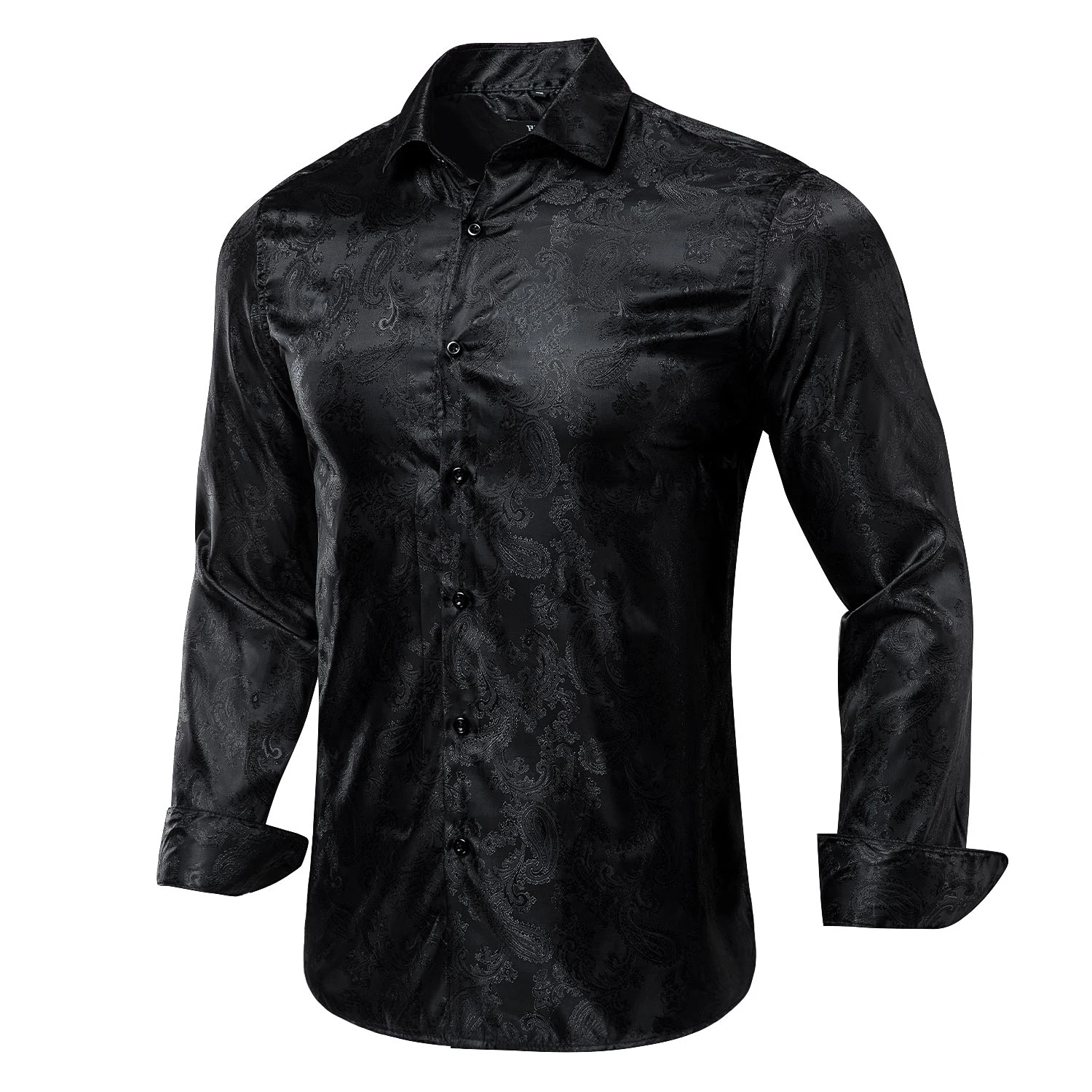 Camisas de Seda Masculina, Manga Comprida, Ajuste Fino, Clássico, Preto, Paisley, Vermelho, Dourado, Champanhe, Rosa, Roxo, Masculino, Designer,