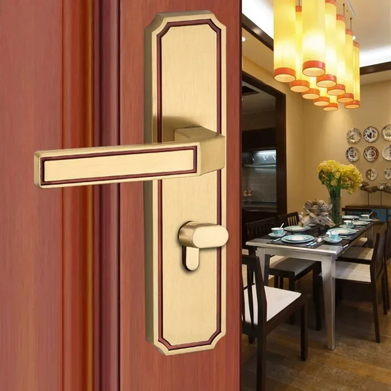 Modern Pure Copper Anti-theft Mechanical Door Locks Interior Bedroom Silent Handle Gate Lock Hotel Hardware Supplies