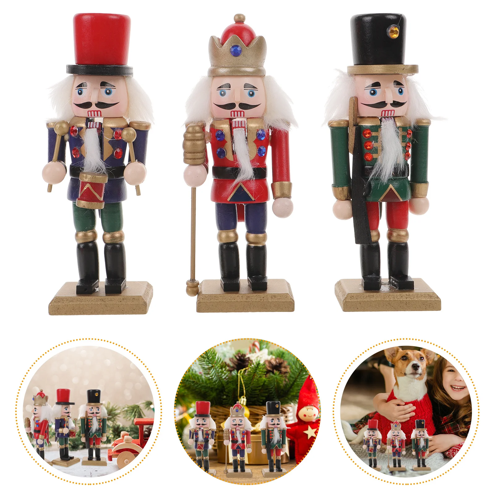 

3Pcs Nutcracker Soldier Wooden Adornment for Christmas Decorations Table Centerpiece Desktop Decoration Wood Nutcrackers