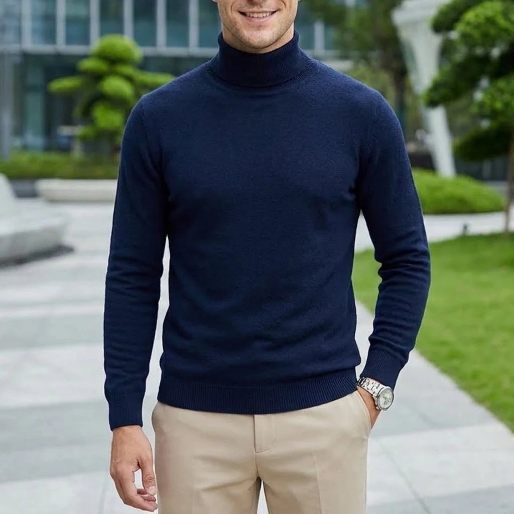 Herren Warmer Rollkragenpullover Einfarbiger Anti-Pilling Strickpullover Klassischer Herbst Hochwertiger Gestrickter Trendiger Herren Winter Streetwear – Detail 10